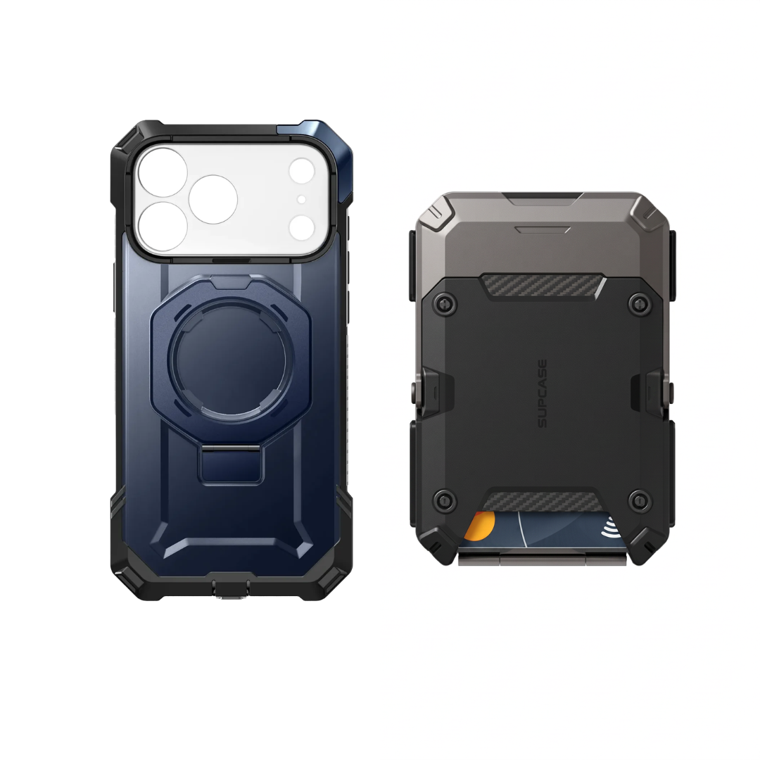 Case Azul + Billetera Negro — Combo iPhone 17 Pro