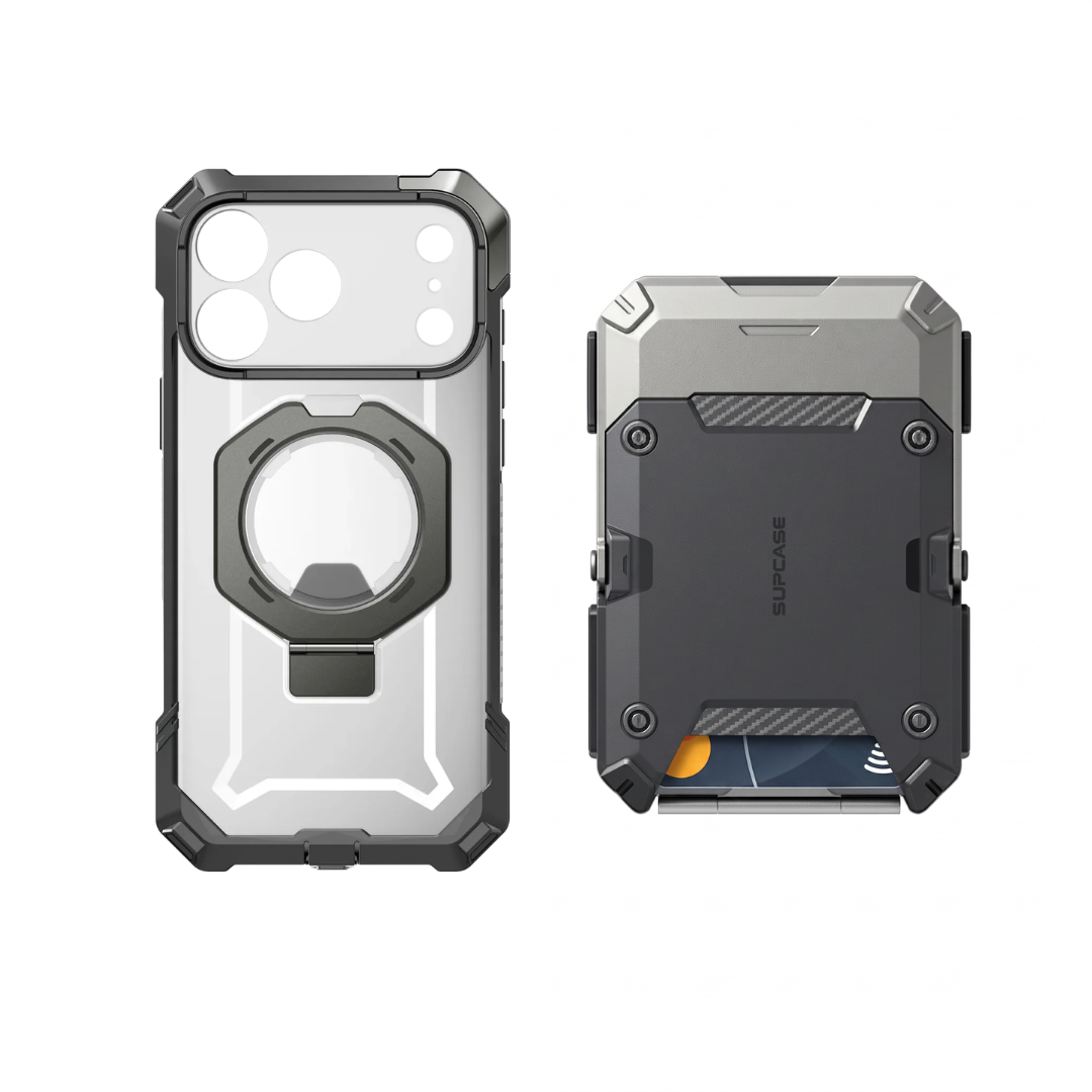 Case Gris + Billetera Gris — Combo iPhone 17 Pro Max