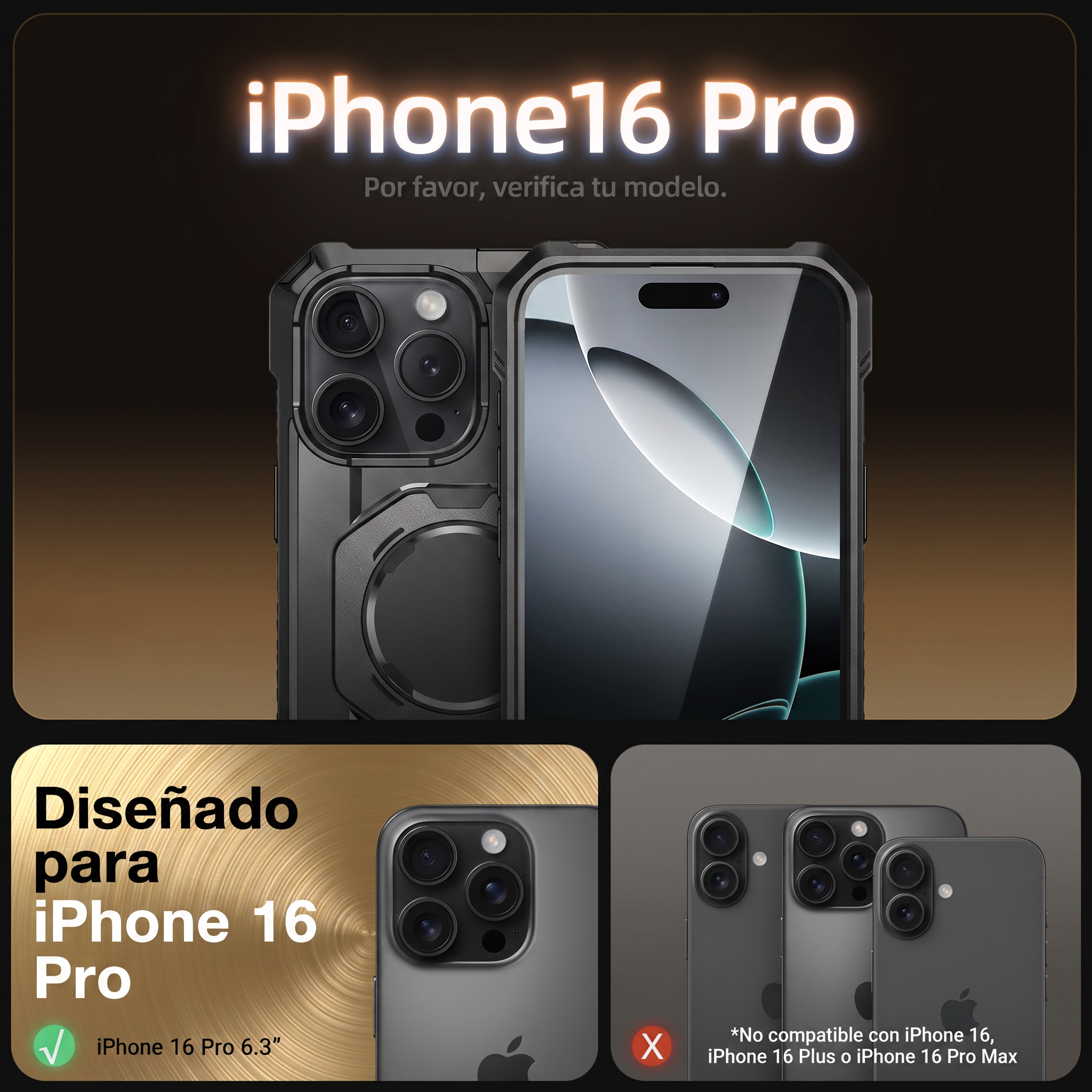 Case Grip Hunter — iPhone 16 Pro — Negro