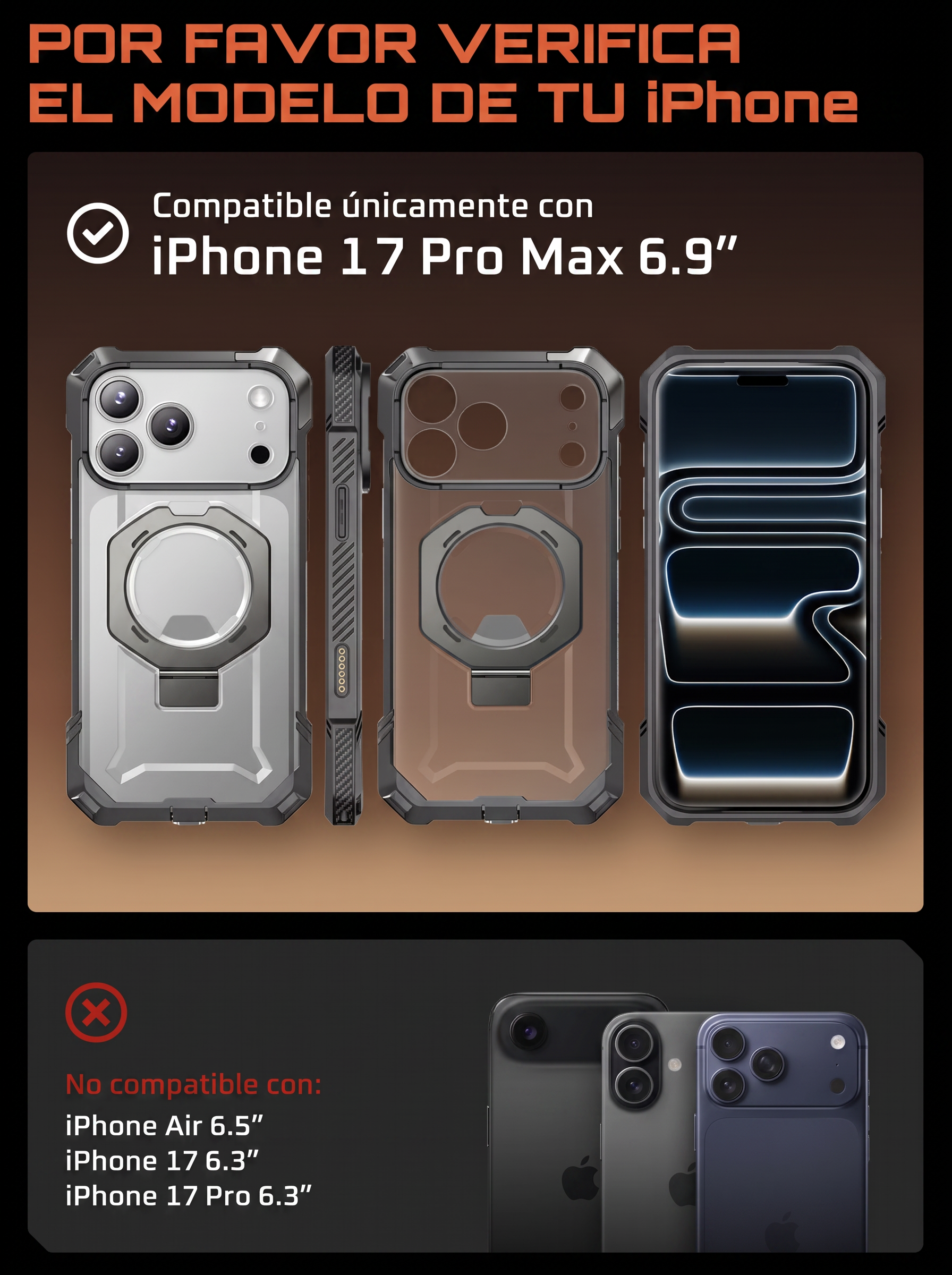 Case Grip Hunter — iPhone 17 Pro Max — Gris