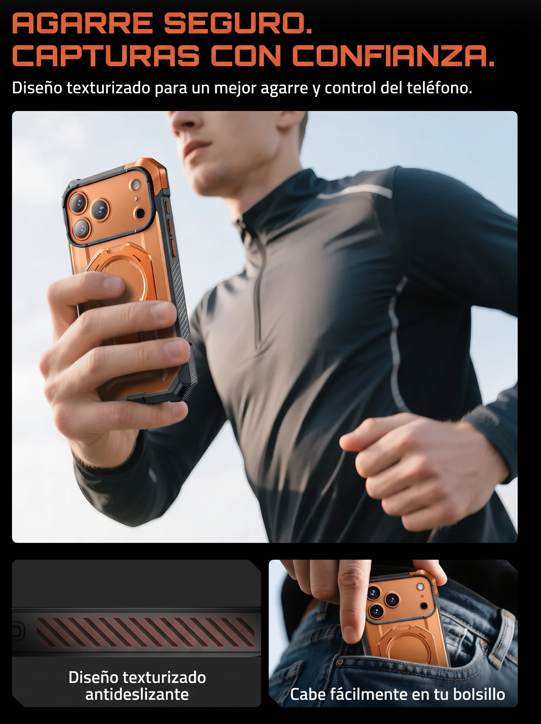 Case Grip Hunter — iPhone 17 Pro Max — Naranja