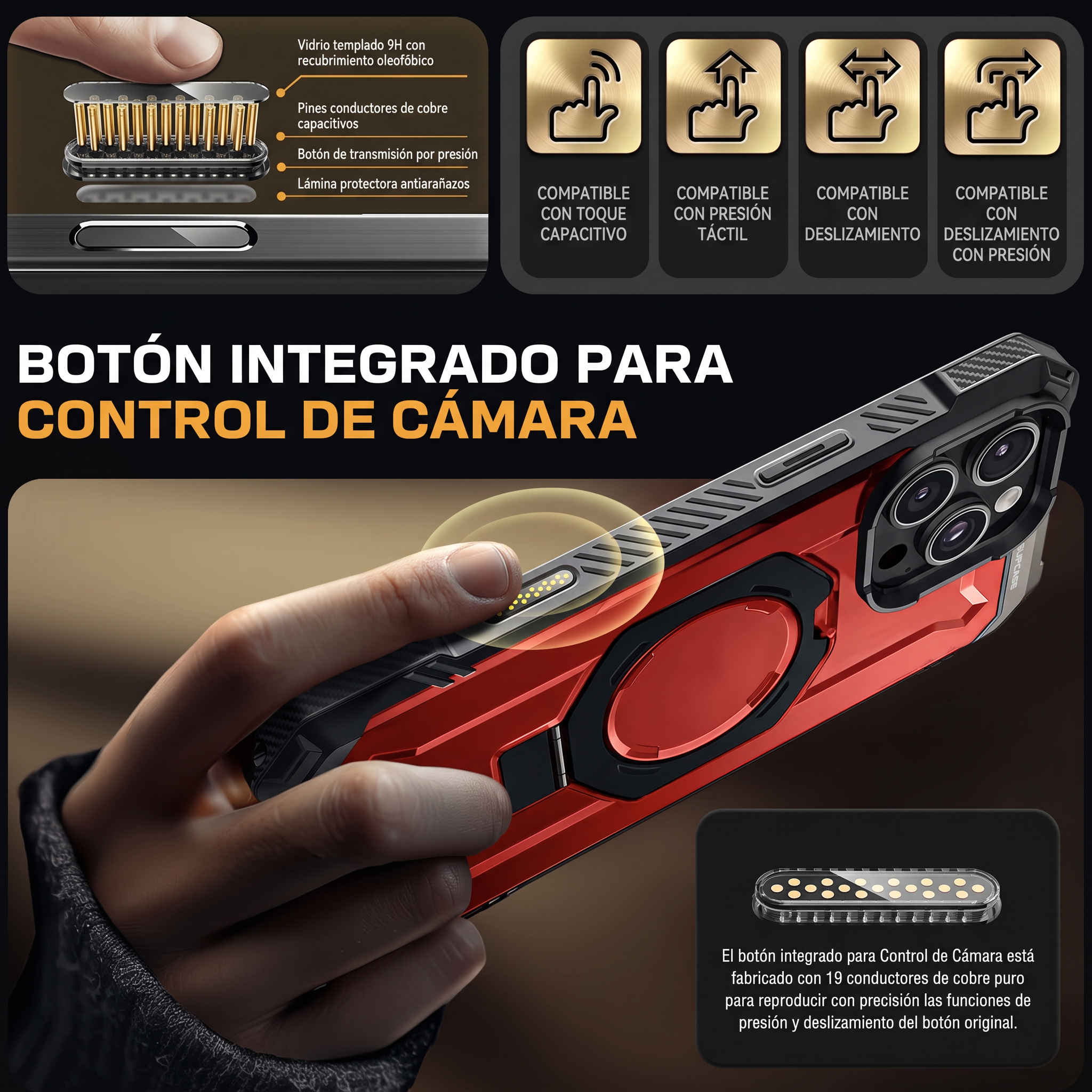 Case Grip Hunter — iPhone 16 Pro Max — Rojo