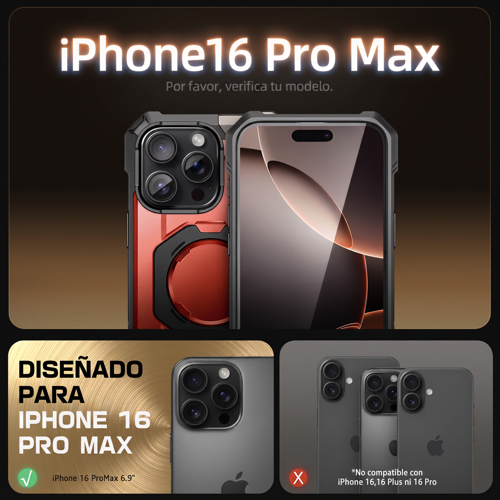 Case Grip Hunter — iPhone 16 Pro Max — Rojo