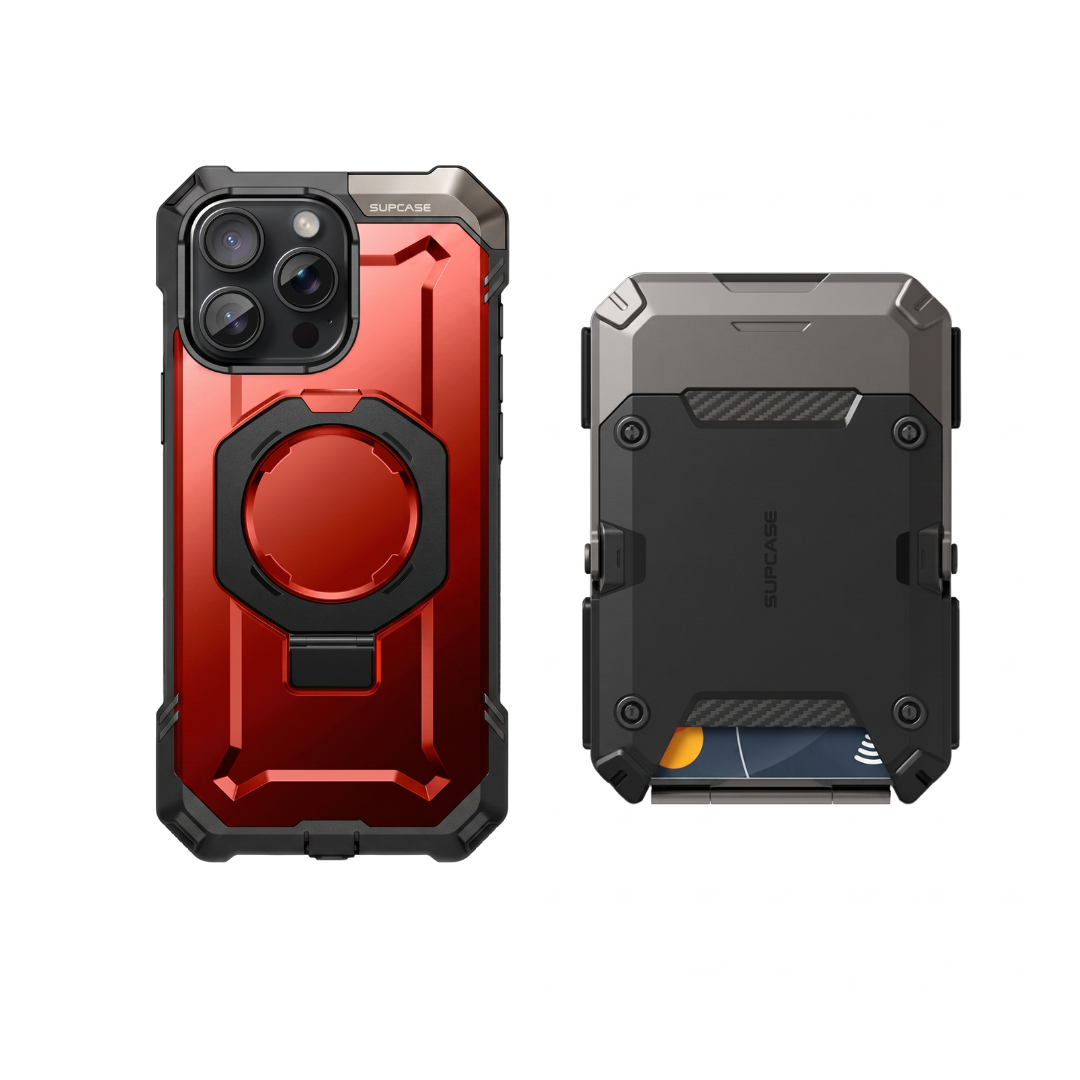 Case Rojo + Billetera Negro — Combo iPhone 16 Pro Max