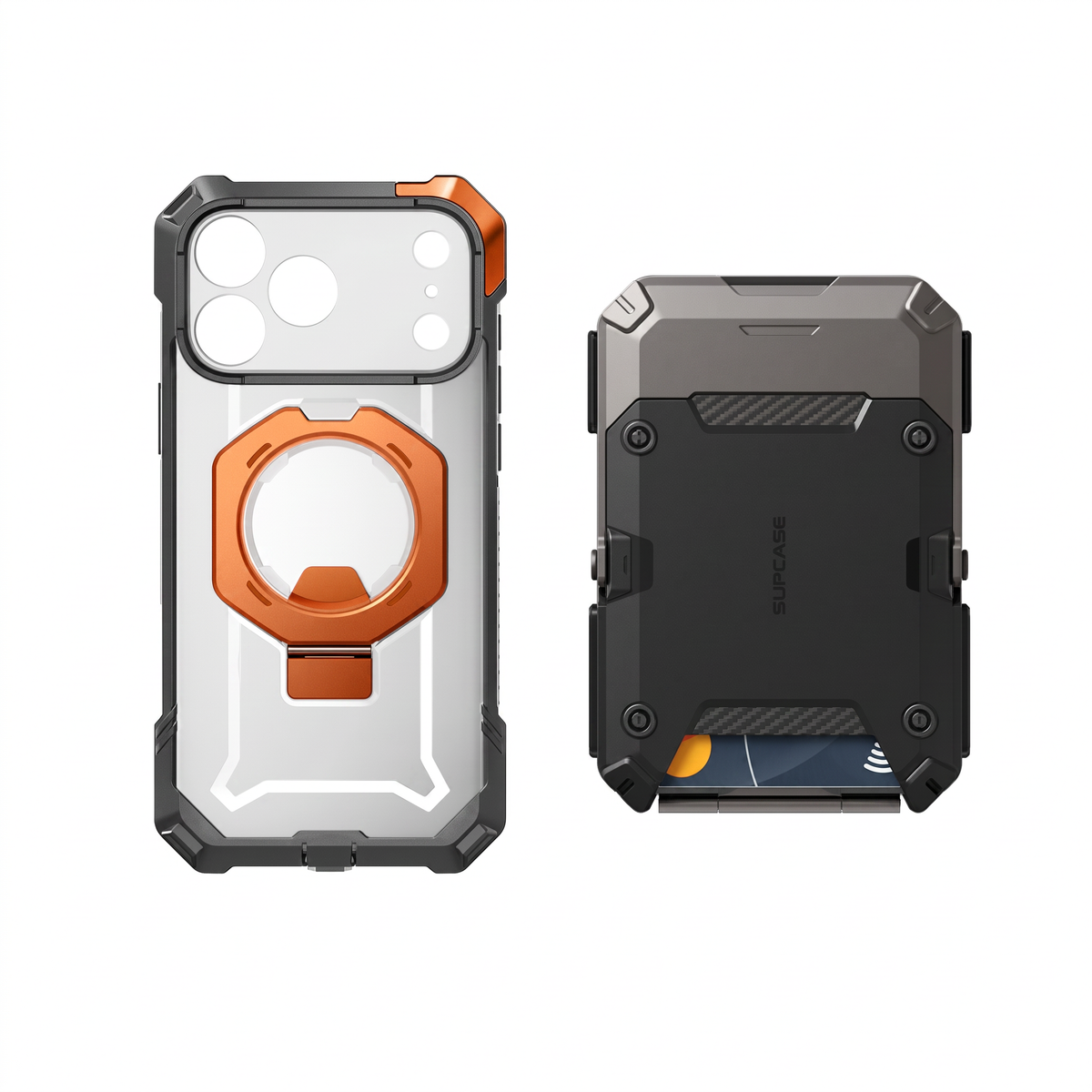 Case Naranja + Billetera Negro — Combo iPhone 17 Pro