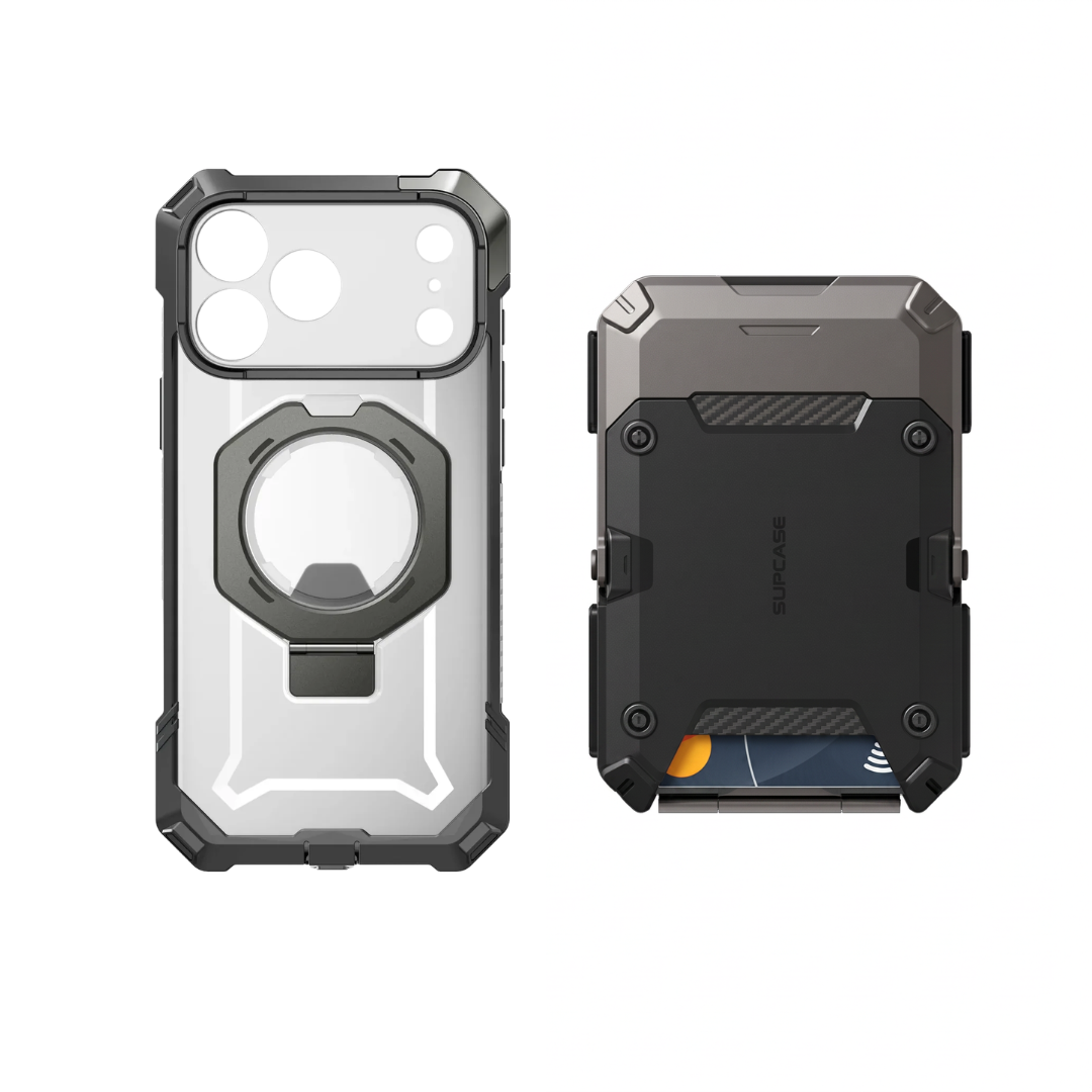 Case Gris + Billetera Negro — Combo iPhone 17 Pro Max
