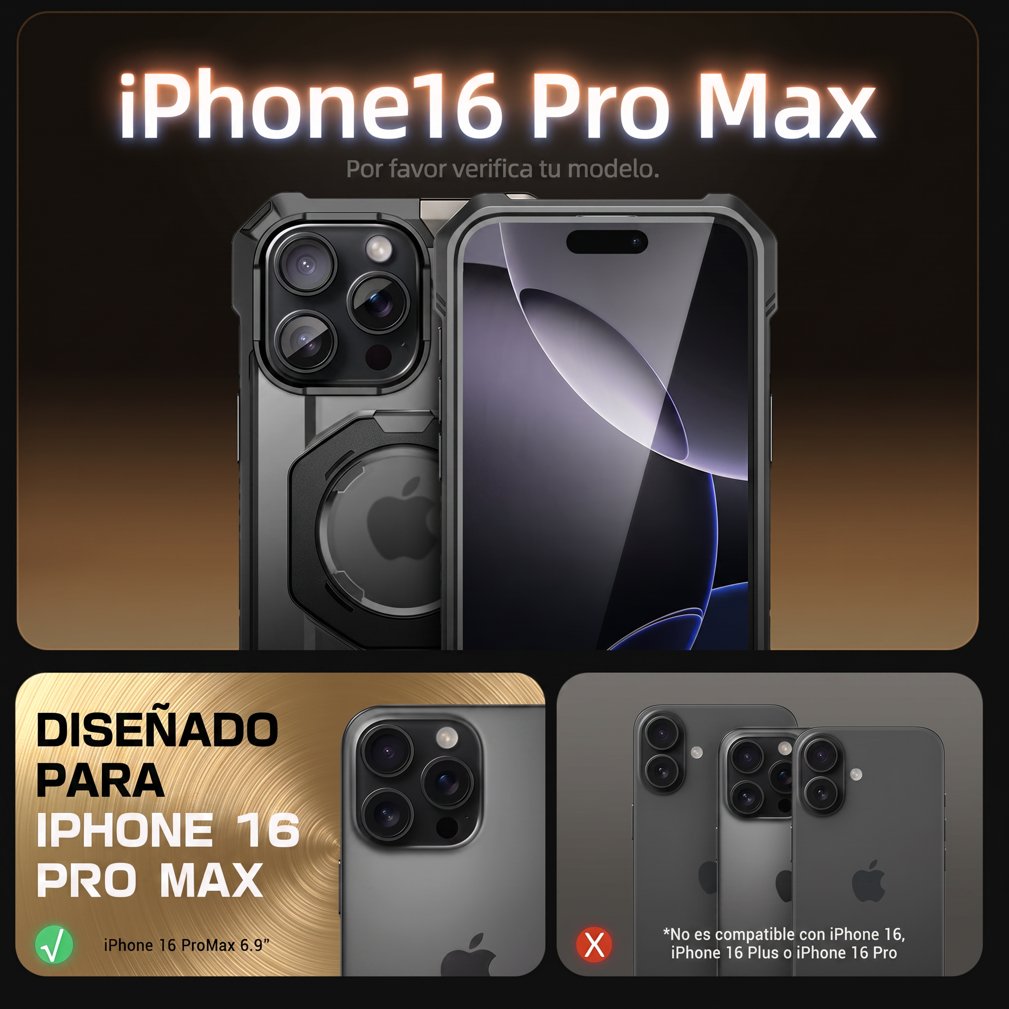 Case Grip Hunter — iPhone 16 Pro Max — Negro