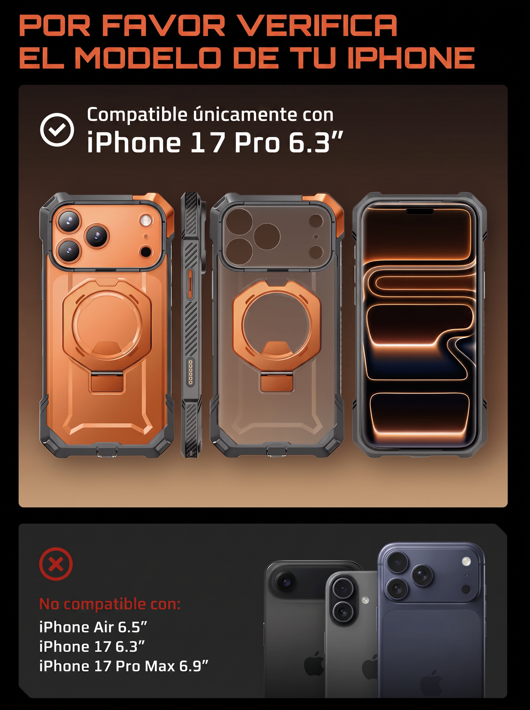 Case Grip Hunter — iPhone 17 Pro — Naranja