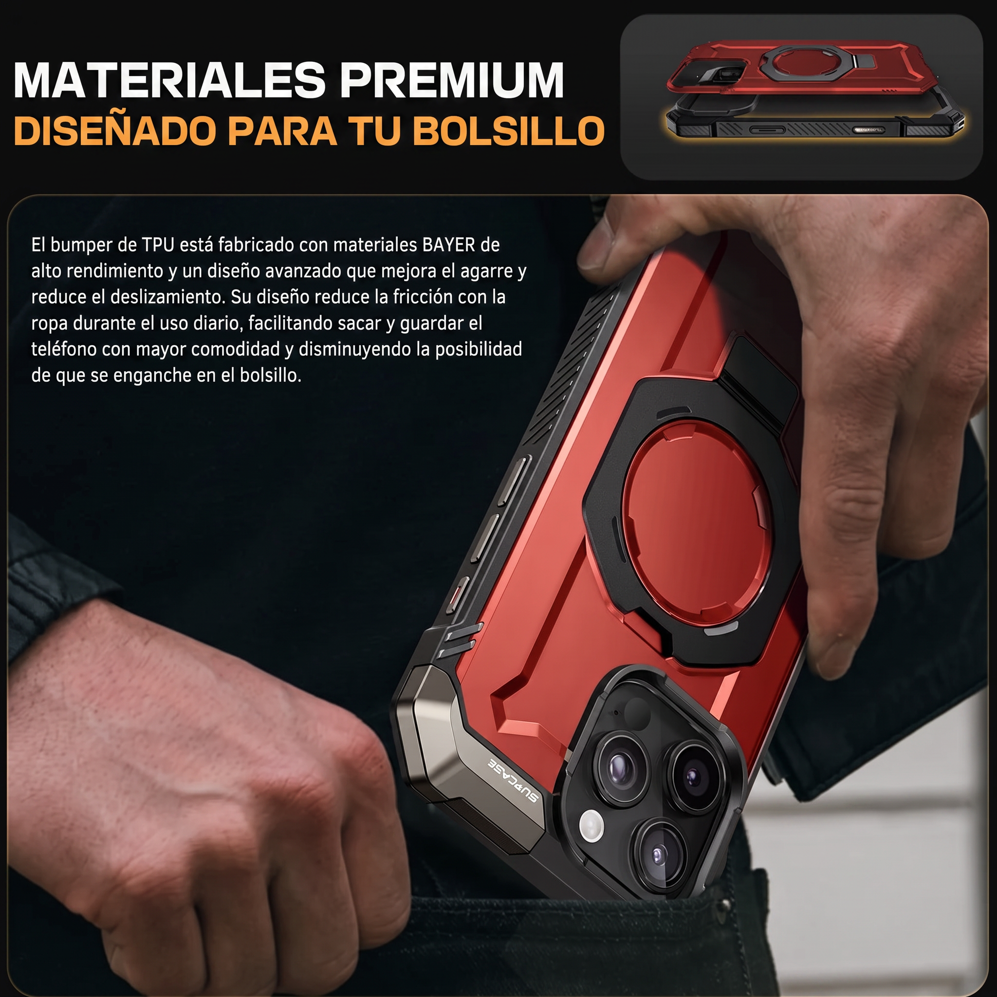 Case Grip Hunter — iPhone 16 Pro Max — Rojo