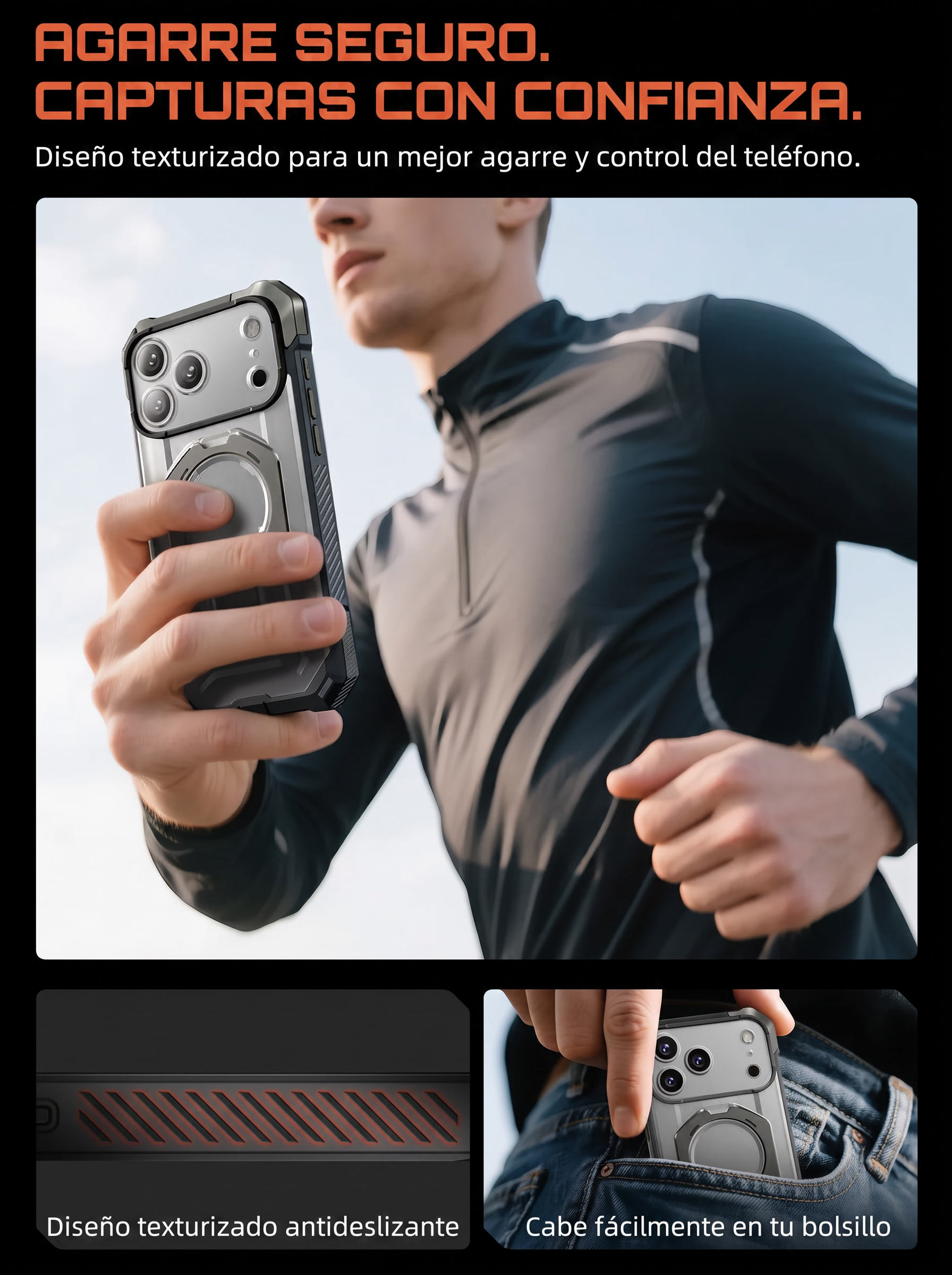 Case Grip Hunter — iPhone 17 Pro Max — Gris