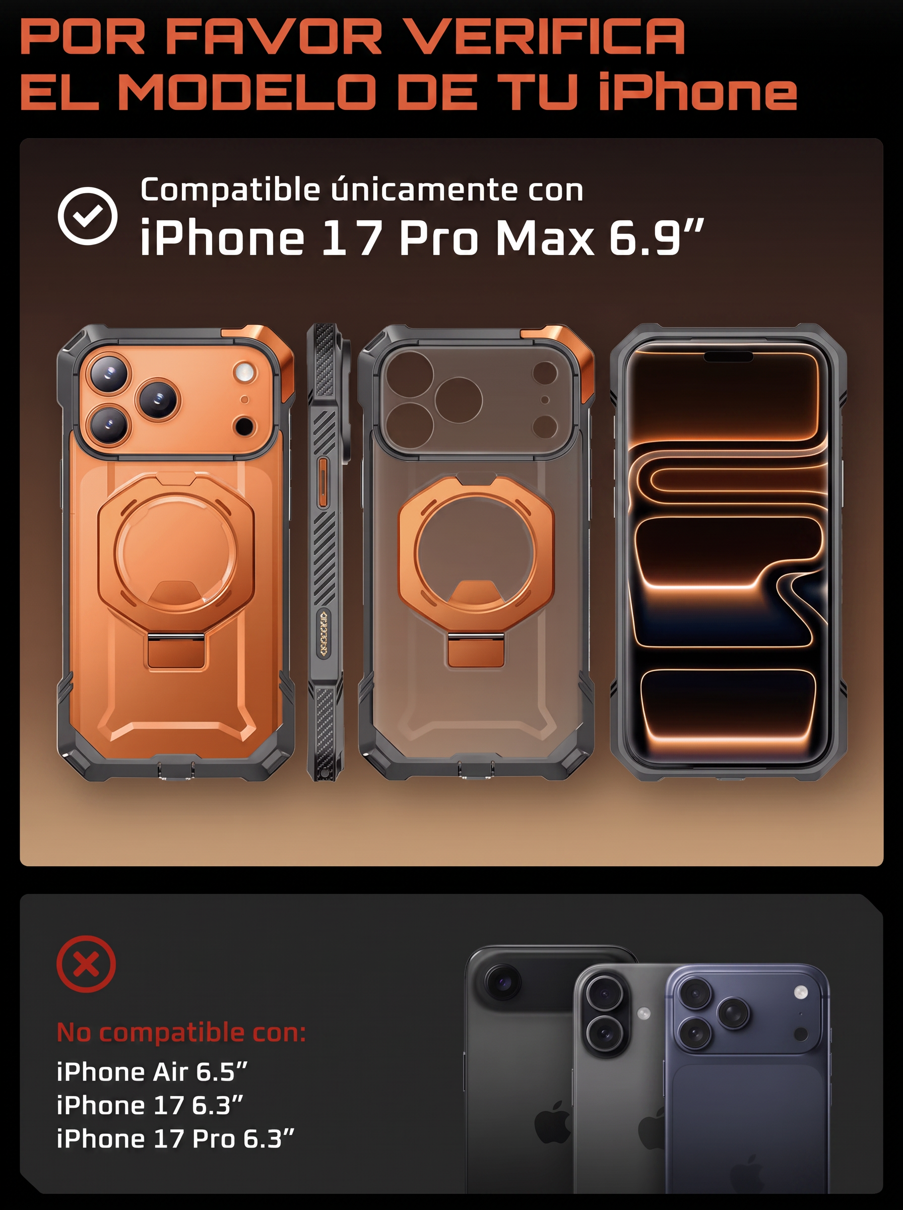Case Grip Hunter — iPhone 17 Pro Max — Naranja