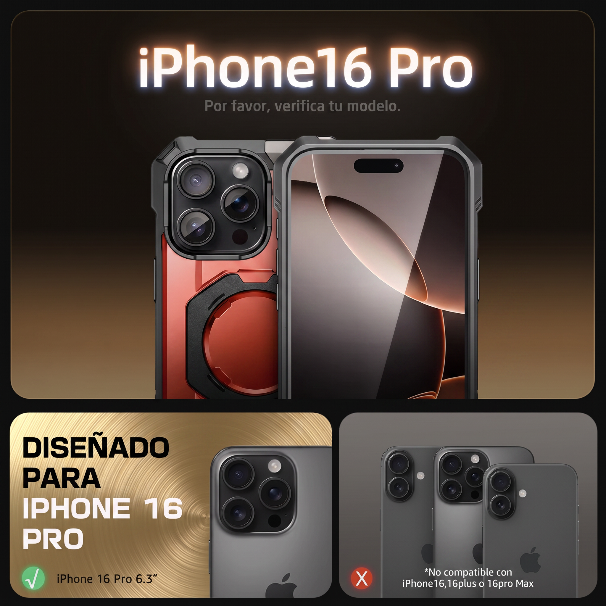Case Grip Hunter — iPhone 16 Pro — Rojo